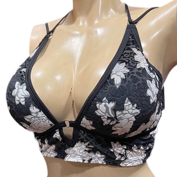 Victorias Secret Pink lightly Lined Floral Velvet bralette bra Large - Picture 6 of 6